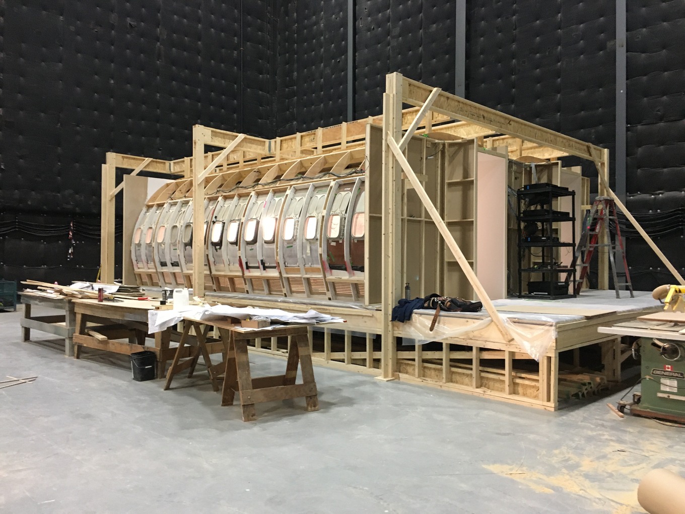 Aircraft-cabin set under construction